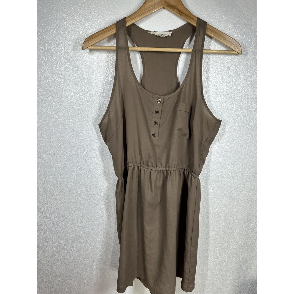 Forever 21 Dress Womens Medium Brown Racerback Henley Sleeveless Elastic Waist